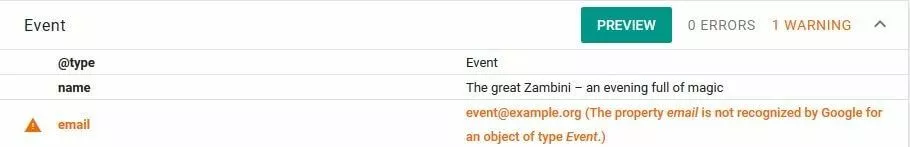 Image: The Google Structured Data Testing Tool issues warnings if you are using the wrong vocabulary