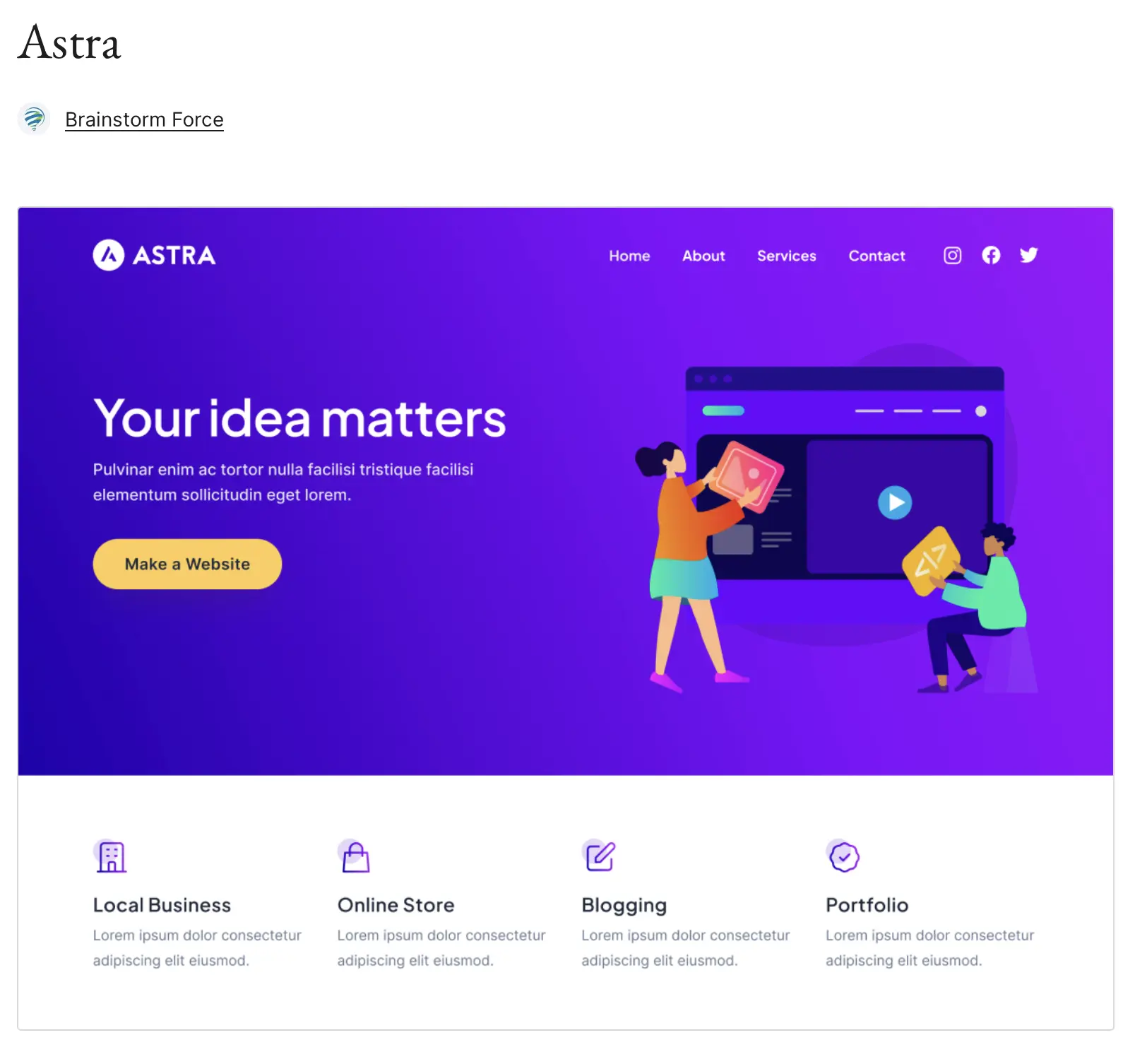 Image: Preview of the WordPress theme Astra on WordPress.org