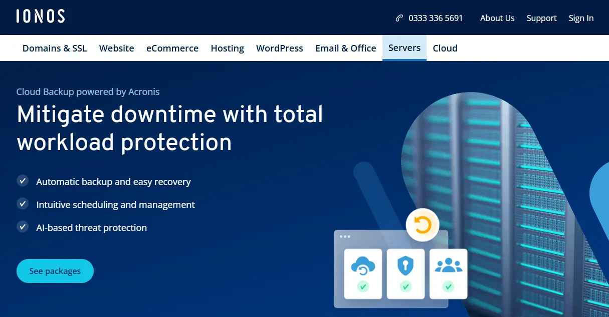 Image: Screenshot of the IONOS Cloud Backup page