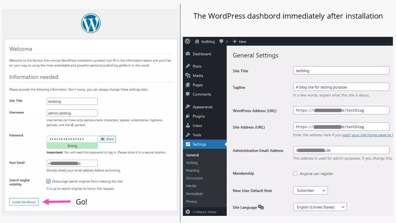 Image: WordPress blog: the WordPress installation for your blog is finished