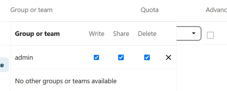 Nextcloud Group folder settings Image: Nextcloud Group folder settings