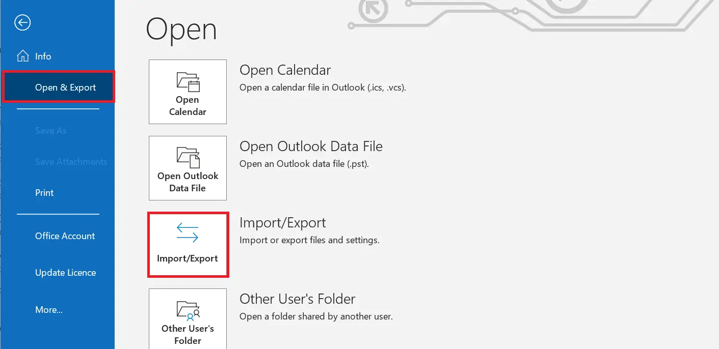 Outlook 365: Open & Export Image: Outlook 365: Open & Export