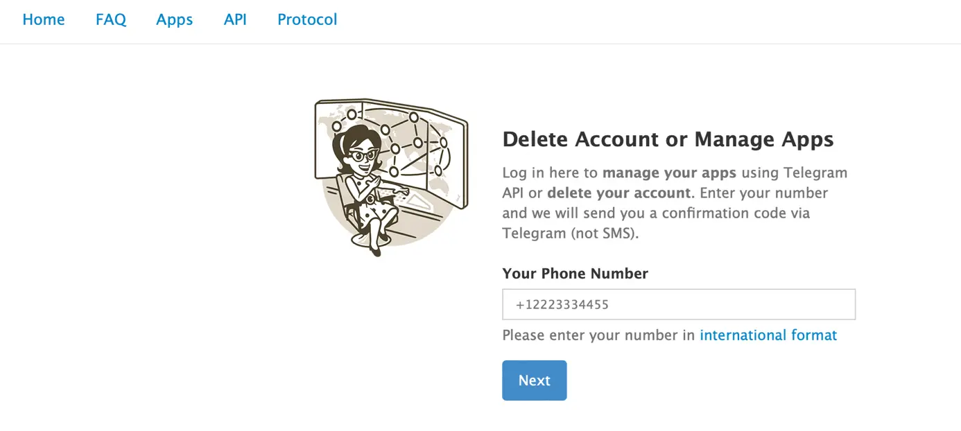 Image: Telegram website in the browser