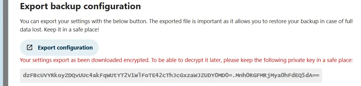 Exporting a Nextcloud backup configuration Image: Exporting a Nextcloud backup configuration