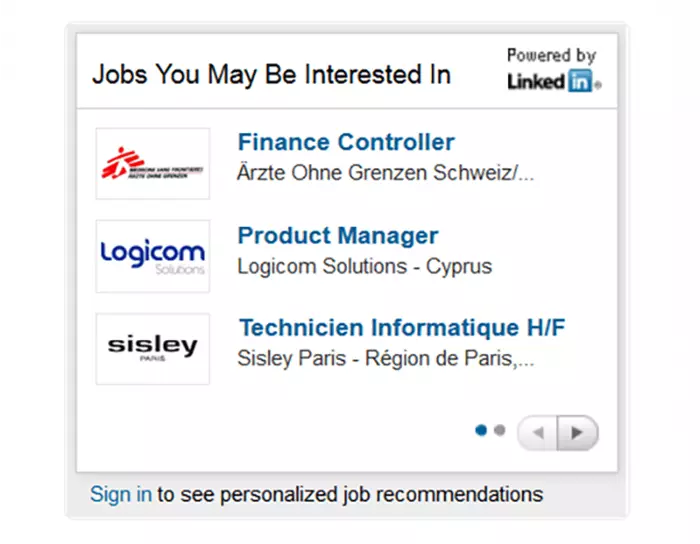 Image: ‘The Jobs You Might Be Interested In’ widget from LinkedIn