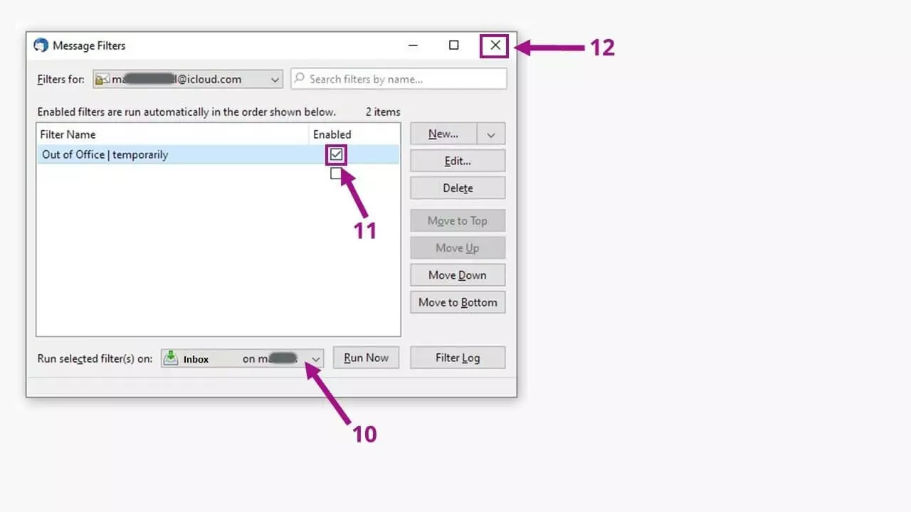 Image: Mozilla Thunderbird out-of-office: activate filter