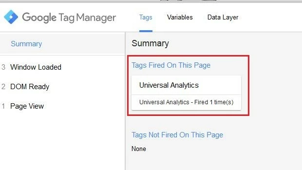 Image: Google Tag Manager console: summary