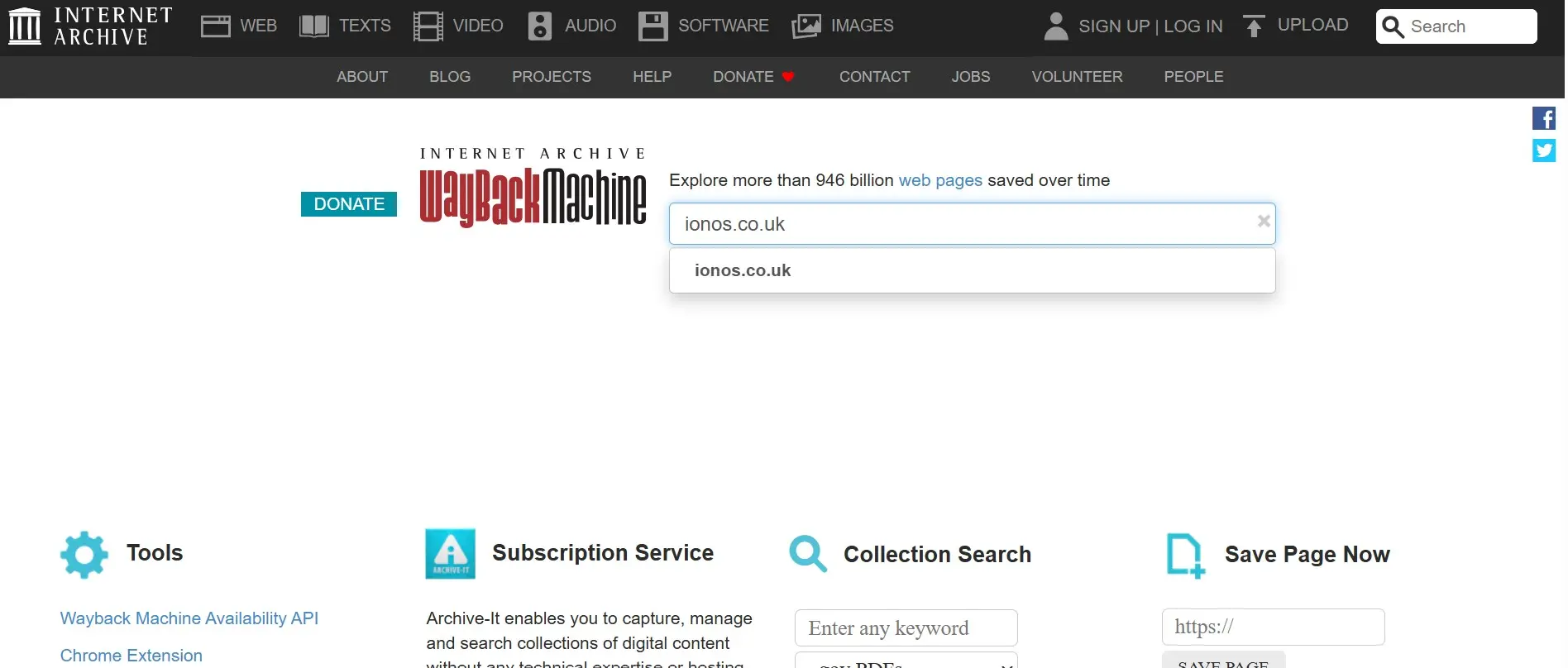 Image: Search bar function of the Wayback Machine