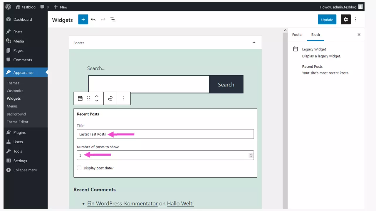 Image: WordPress-blog: include latest posts using widgets