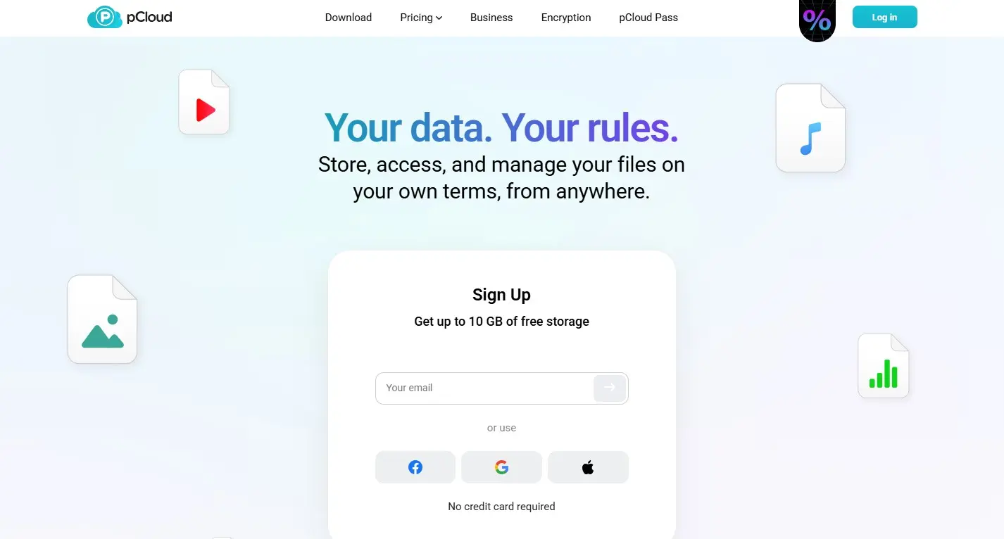 Screenshot of the introduction page of pCloud Image: Screenshot of the introduction page of pCloud
