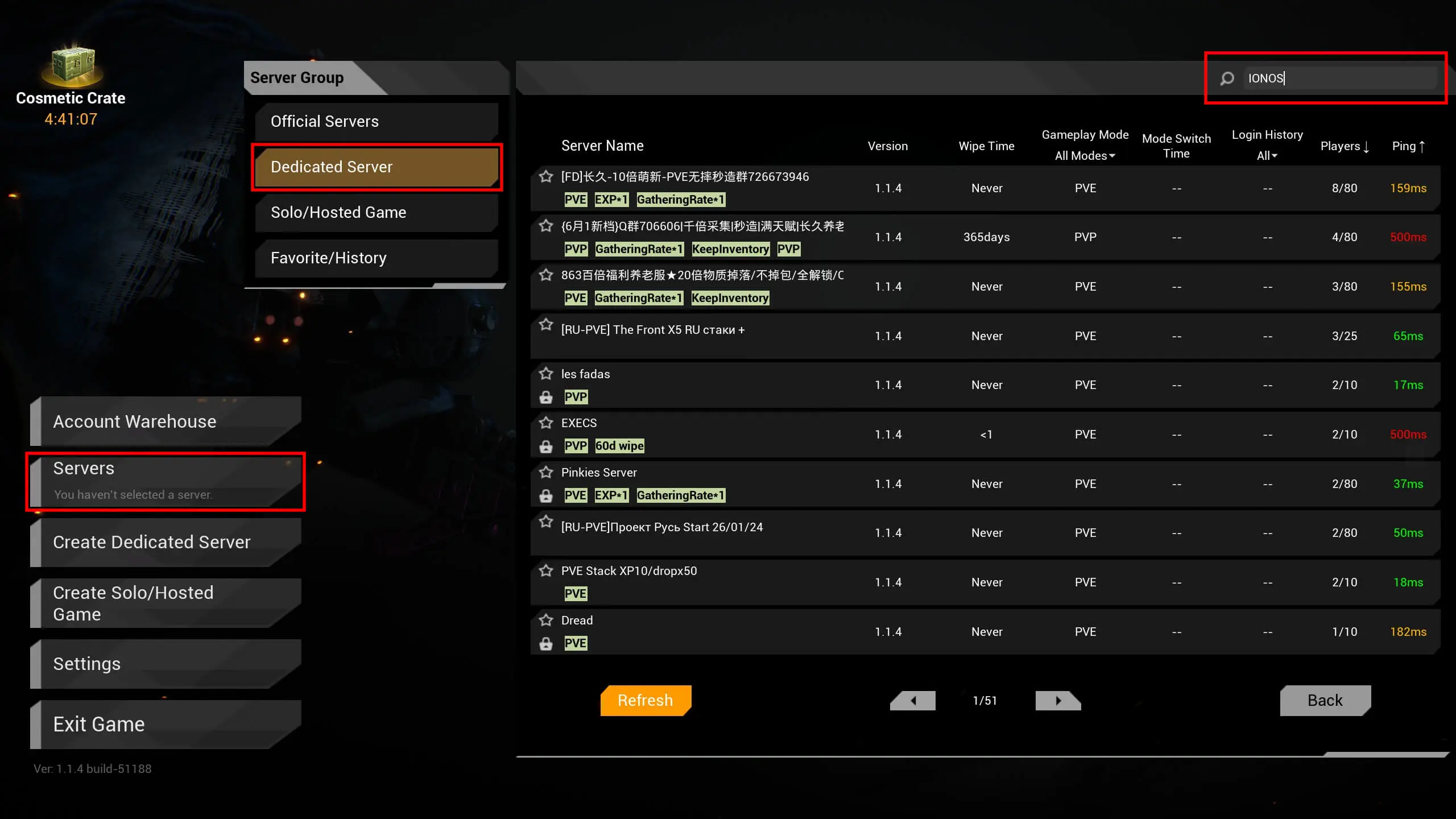 The Front: Available dedicated servers Image: The Front: Available dedicated servers