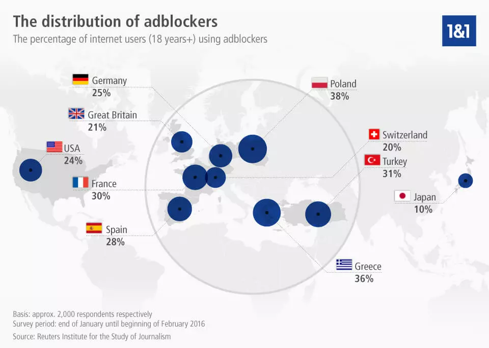 Image: Infographic showing the worldwide distribution of adblockers