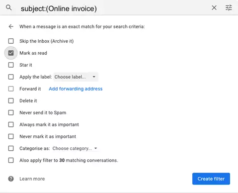 Image: Gmail filters for emails