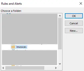 Image: Outlook Rules Wizard: Selecting the destination folder