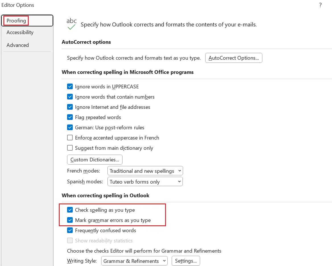 Proofing in Outlook Image: Proofing in Outlook