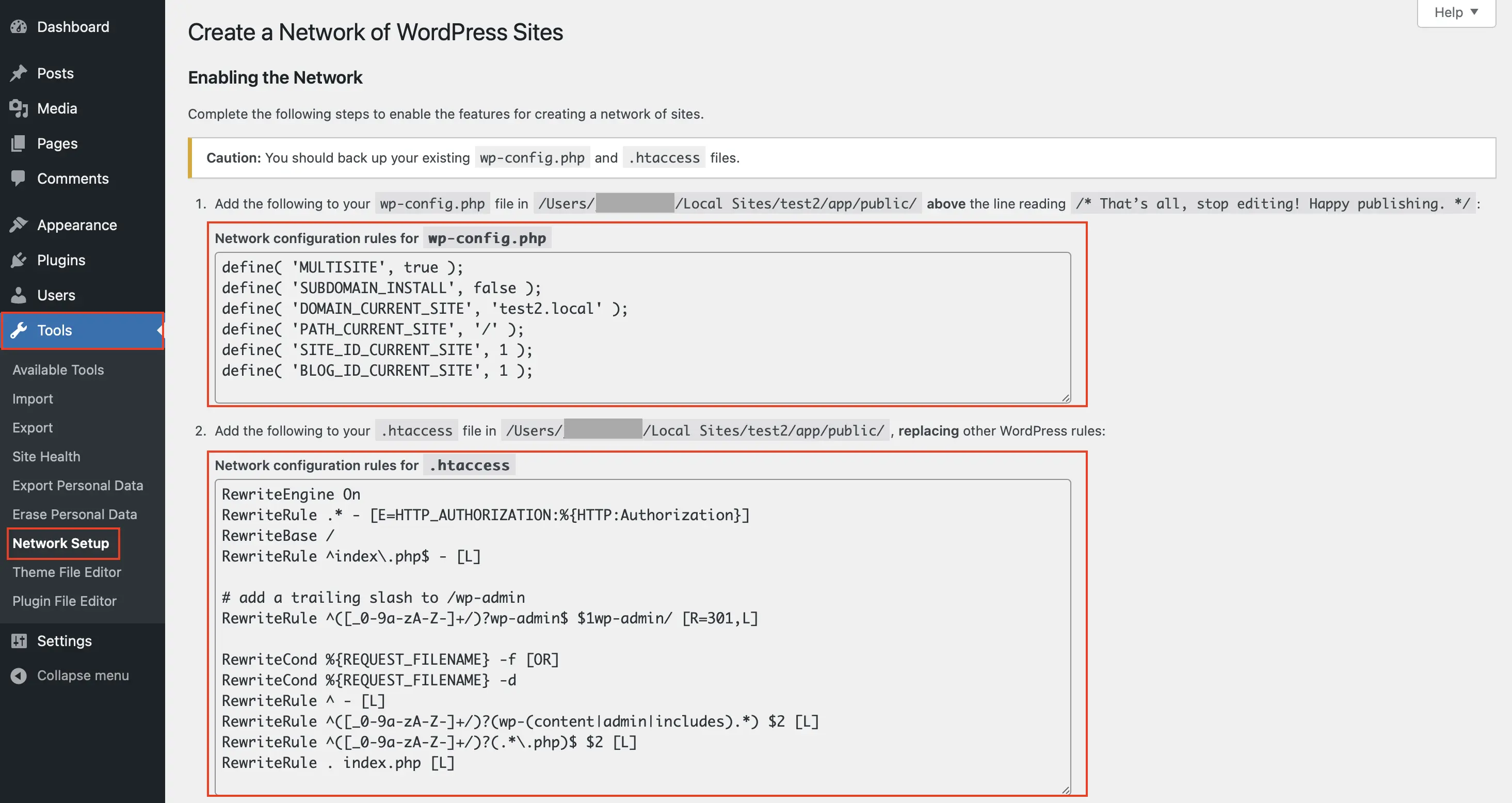 Tools – Network setup: Code snippets to activate the network Image: Tools – Network setup: Code snippets to activate the network