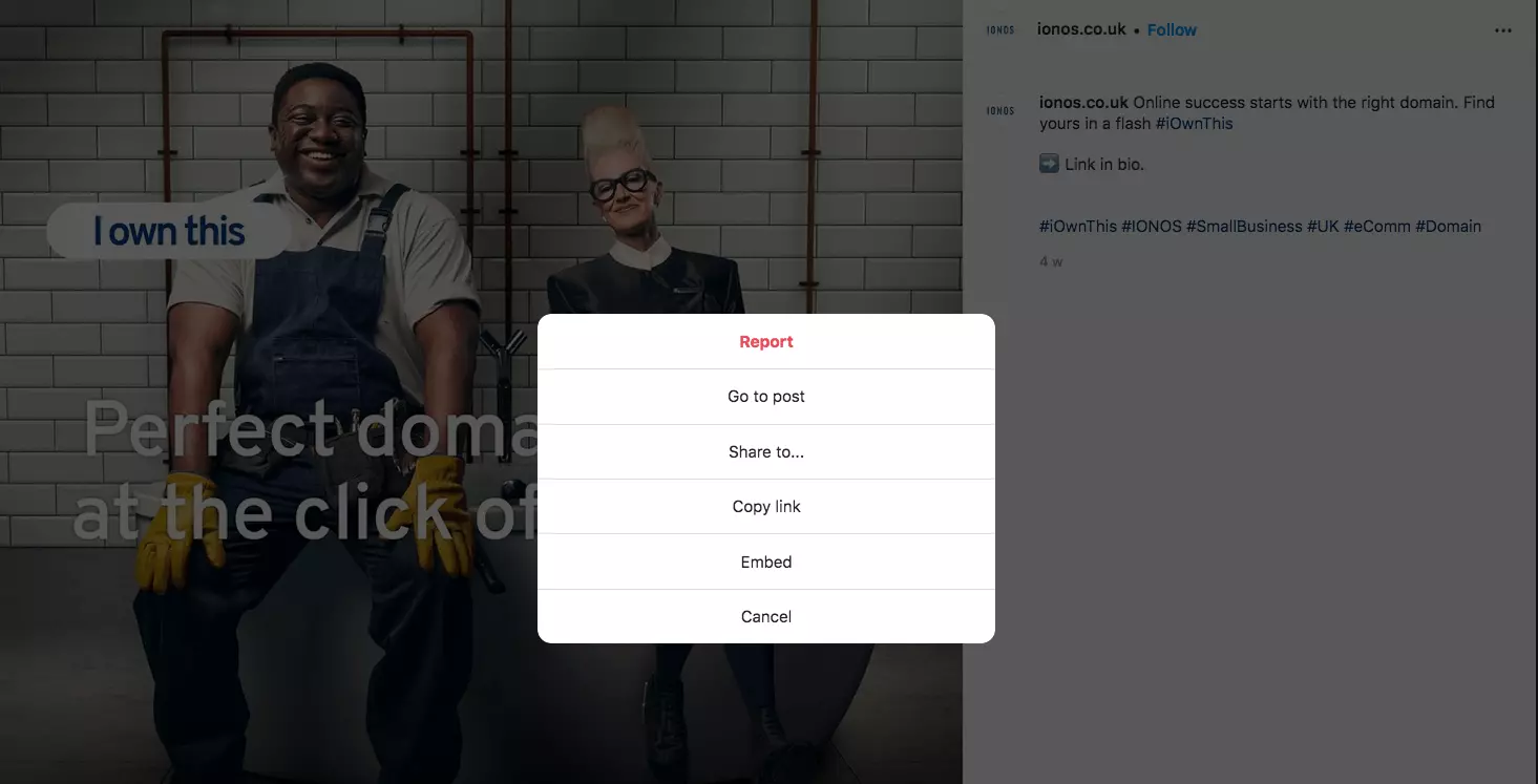 Image: Screenshot of parts of Instagram window