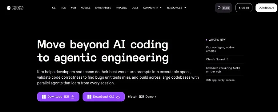 Screenshot of the Kiro website Image: Screenshot of the Kiro website