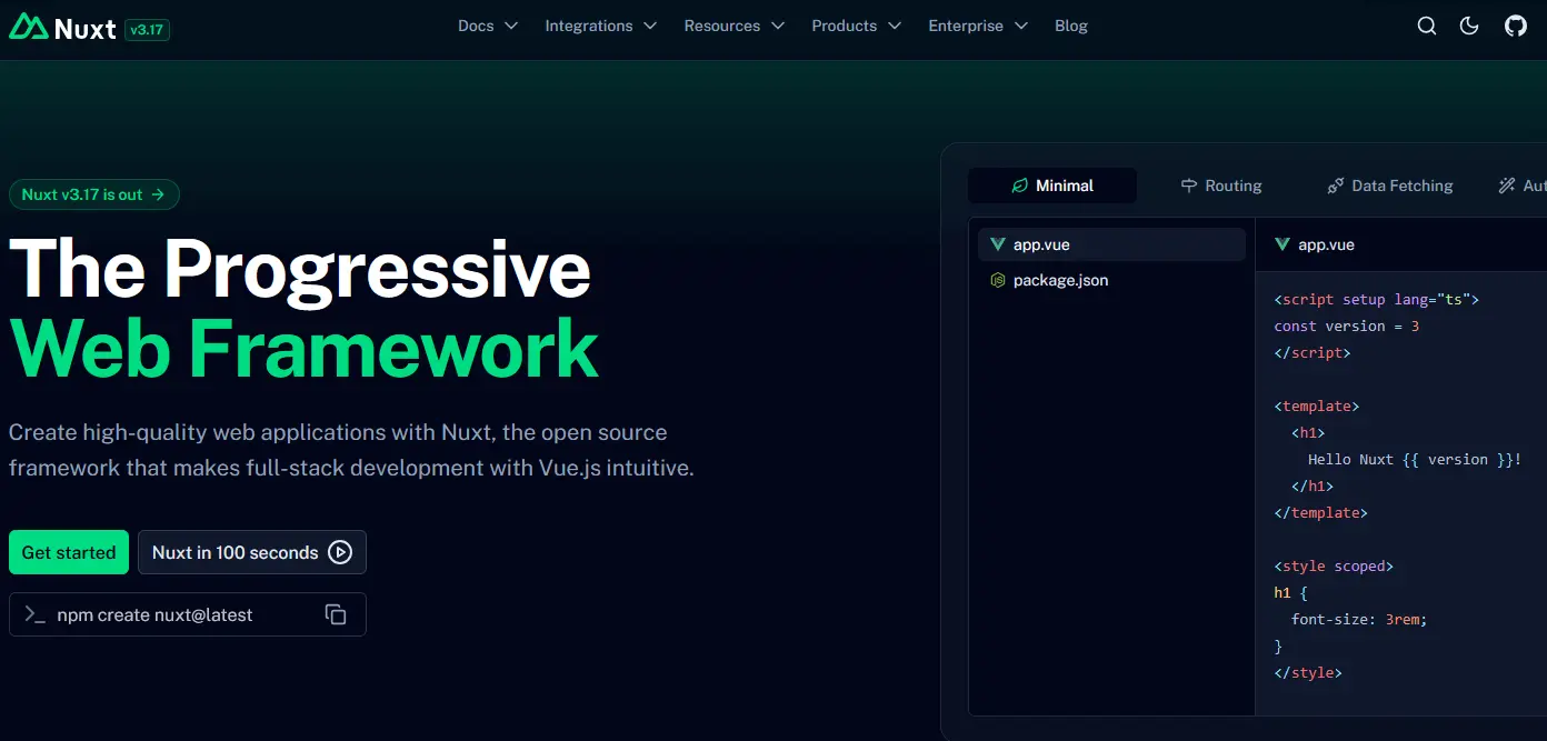 Image: Screenshot of the Nuxt website