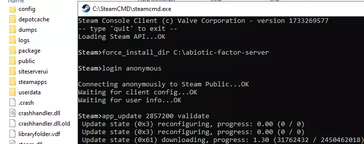 Image: Installing Abiotic Factor server with SteamCMD