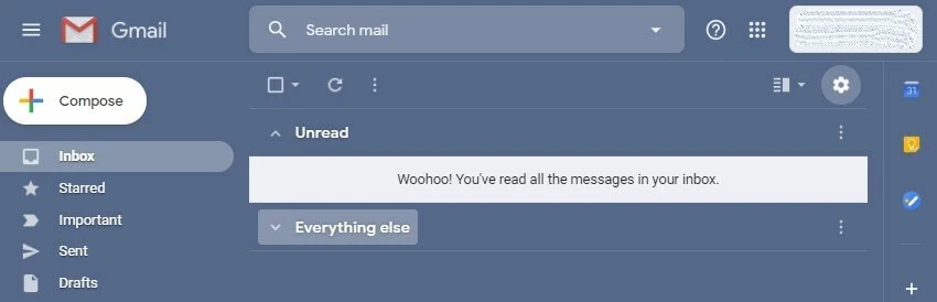 Image: Gmail dashboard with settings gear icon