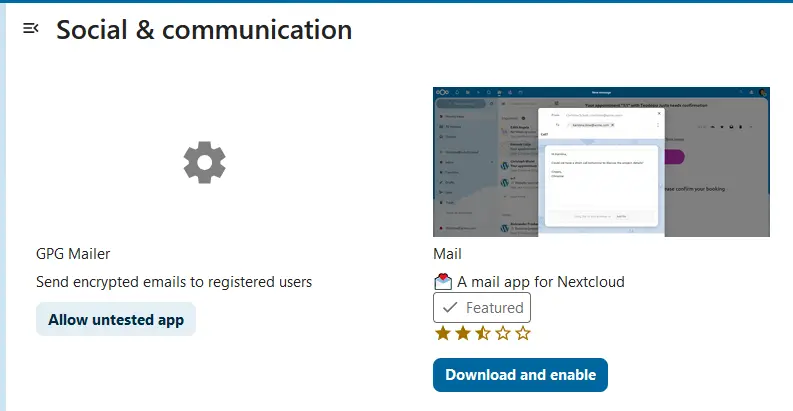 “Mail” in the Nextcloud App Store Image: “Mail” in the Nextcloud App Store