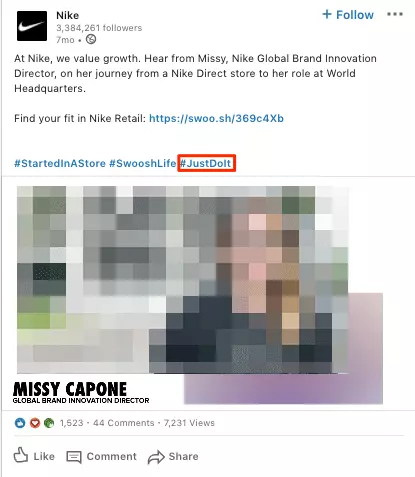 Hashtag marketing: Nike brand hashtag #JustDoIt