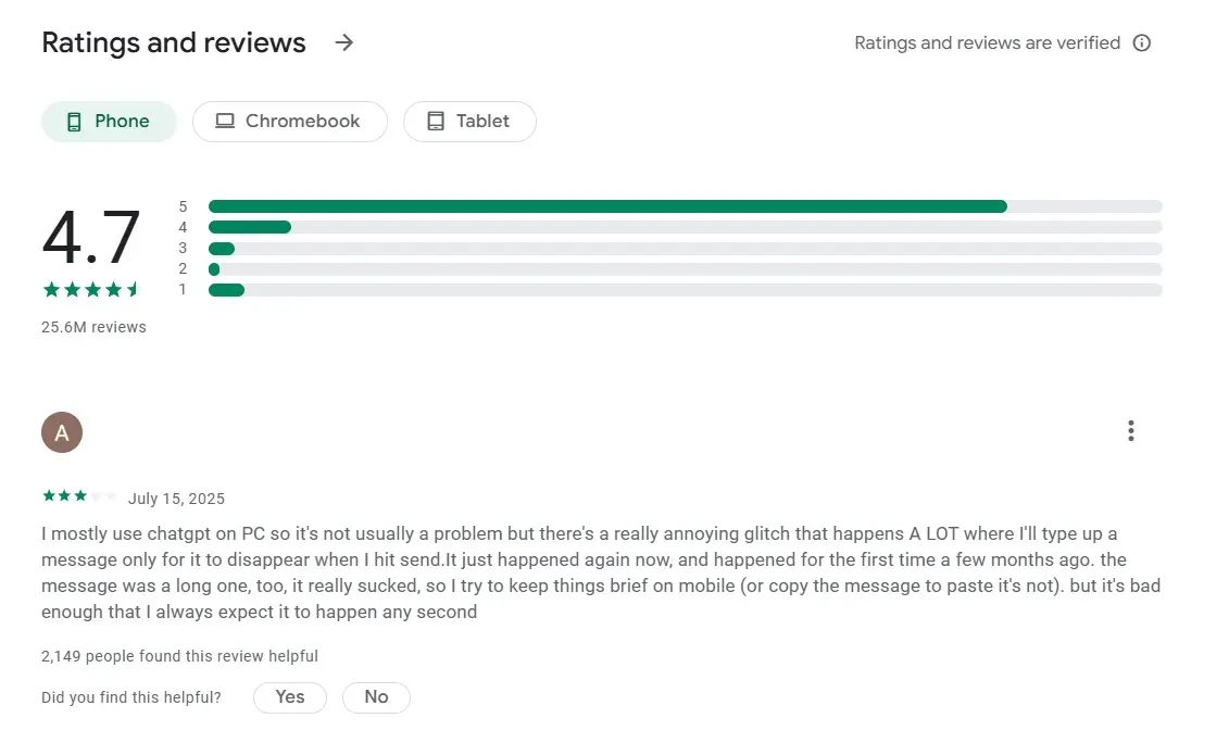 Image: Screenshot of an app rating in the Google Play Store