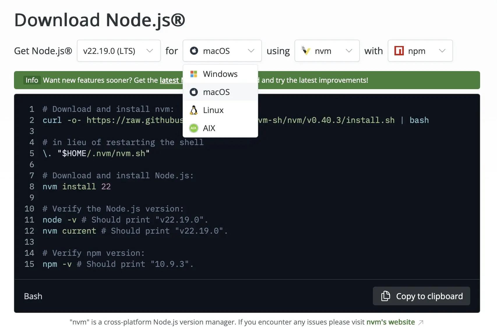 Image: Screenshot of the Node.js homepage