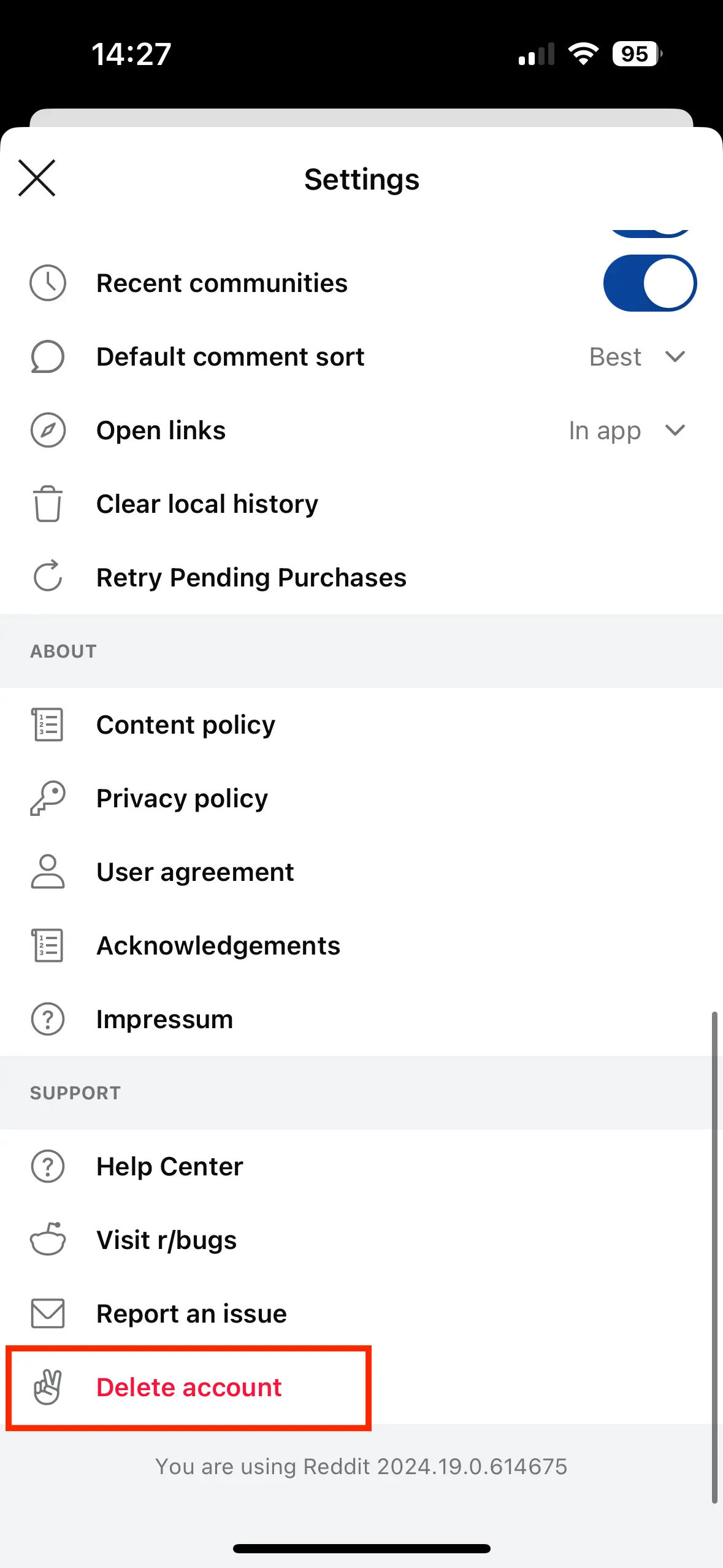 Reddit: Delete account in the app Image: Reddit: Delete account in the app