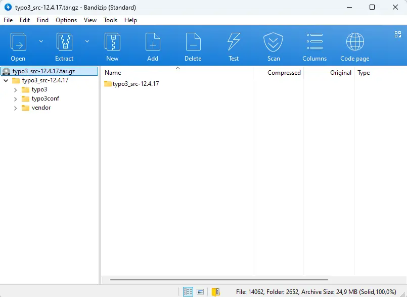 TYPO3 source files in a .tar archive Image: TYPO3 source files in a .tar archive