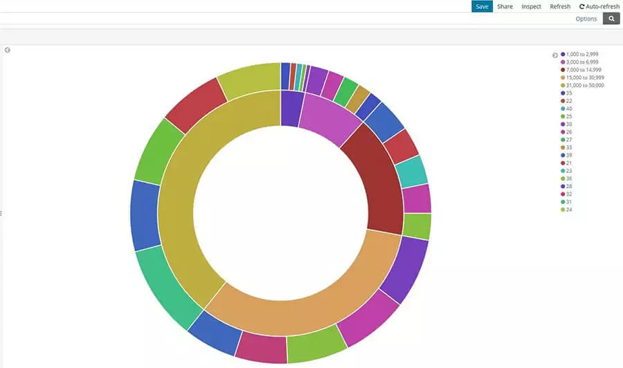 Image: Kibana: pie chart with defined categories and subcategories