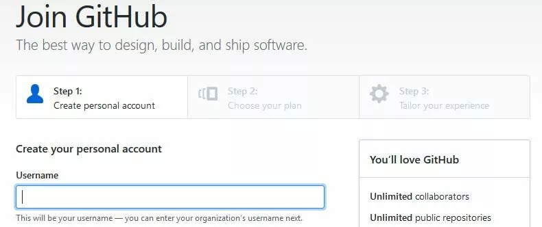 GitHub: registration form