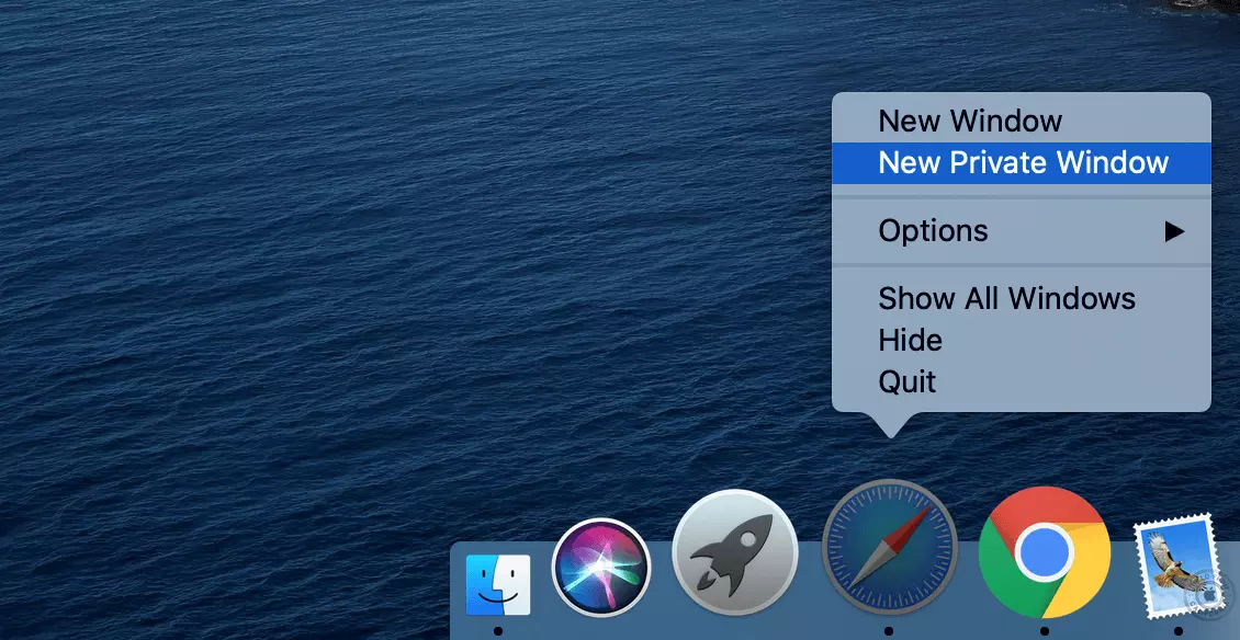 Image: Starting private mode in Safari on a Mac using the dock