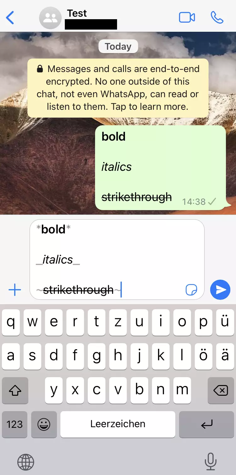 iPhone screenshot of formatting options in WhatsApp iPhone screenshot of formatting options in WhatsApp