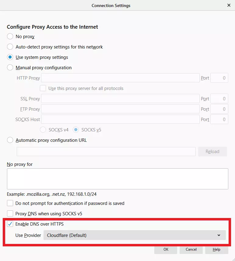 Image: DNS over HTTPS option in Firefox