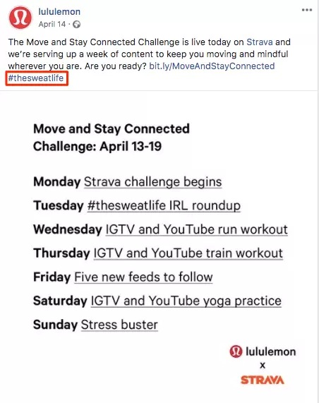 Online marketing hashtags: lululemon Facebook account