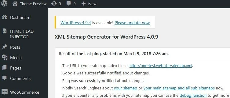 Image: Google XML Sitemaps: Setup menu