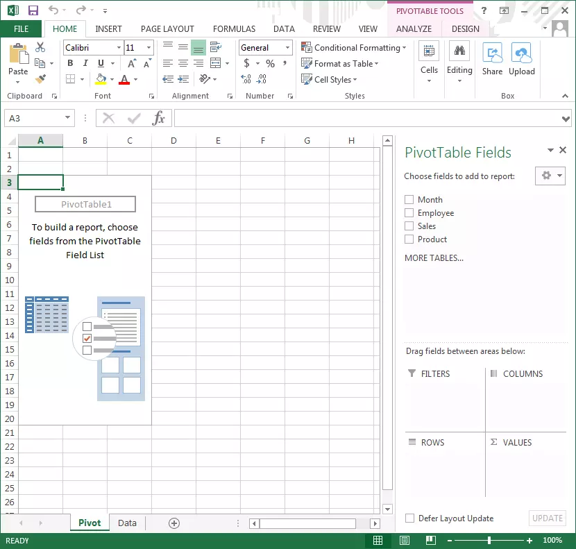 Image: Empty pivot table in Excel