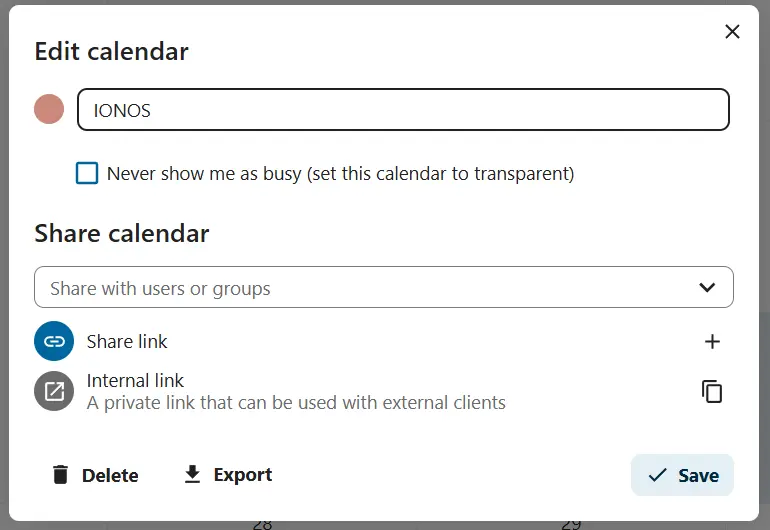 Nextcloud Calendar: Edit calendar Image: Nextcloud Calendar: Edit calendar