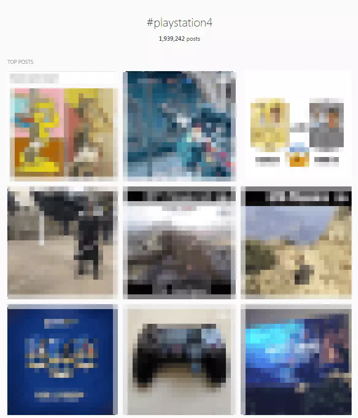 Results of the #playstation4 hashtag in the Instagram browser view