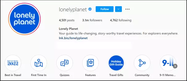 Image: Instagram bio by Lonely Planet