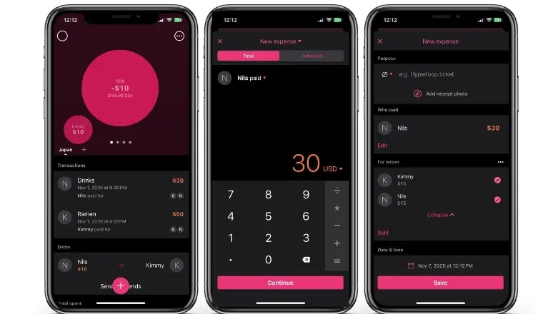 Image: Screenshots of the Settle Up app