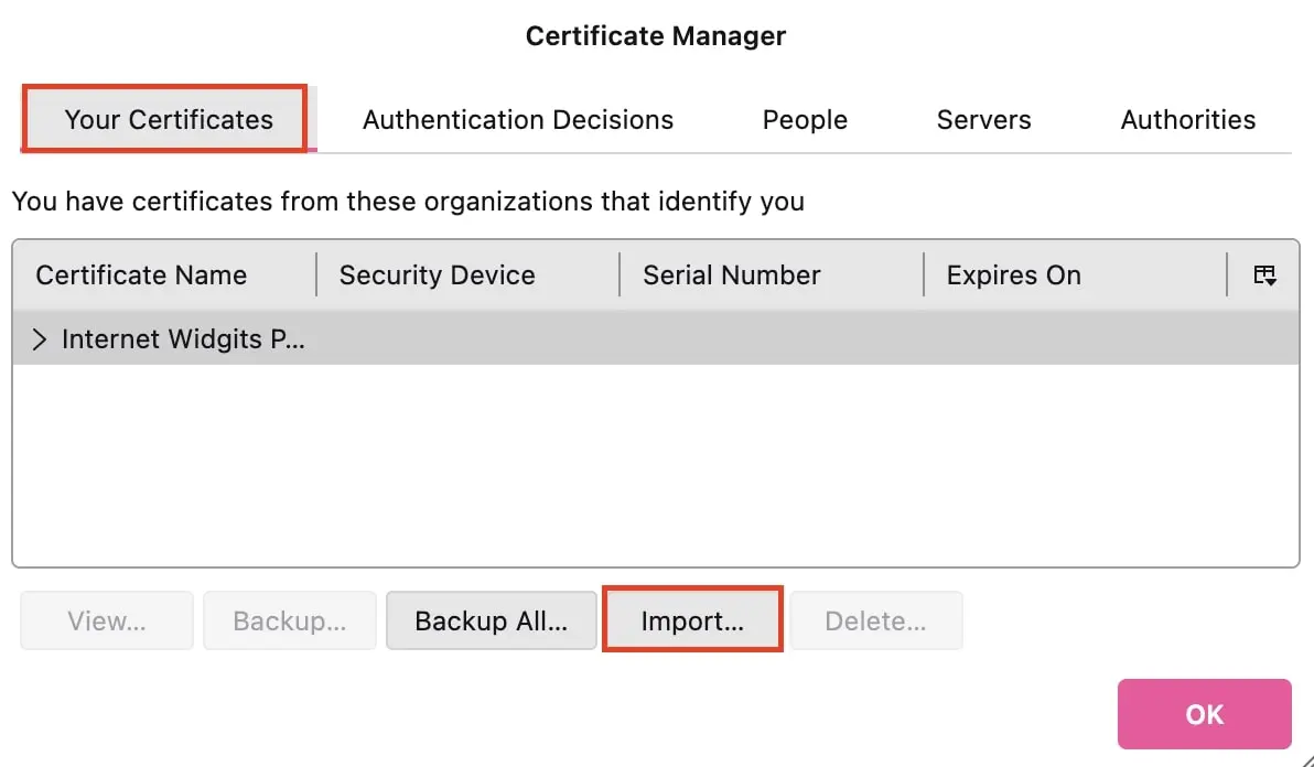 Image: Import certificate in Thunderbird