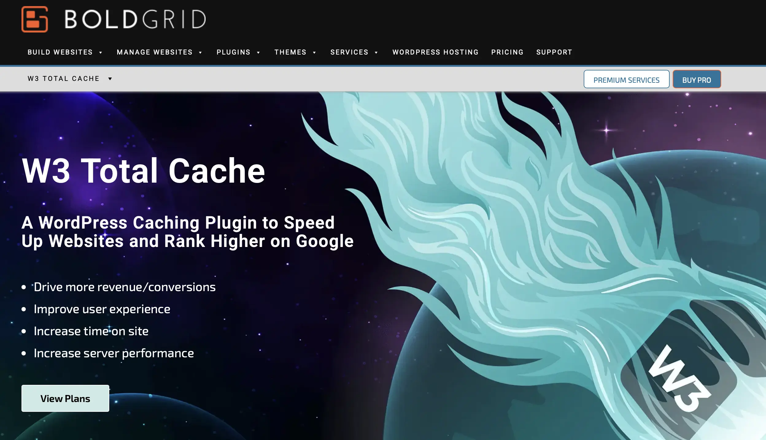 Image: W3 Total Cache on the developer BoldGrid’s website