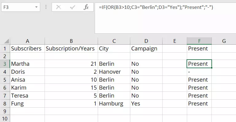 Image: Excel OR function in practice