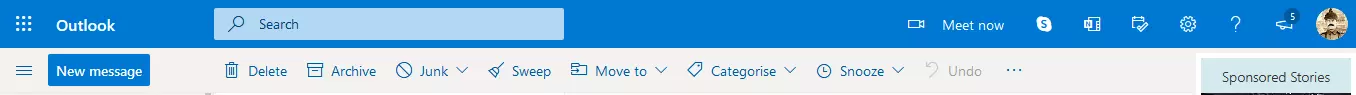 Image: Toolbar in Outlook.com