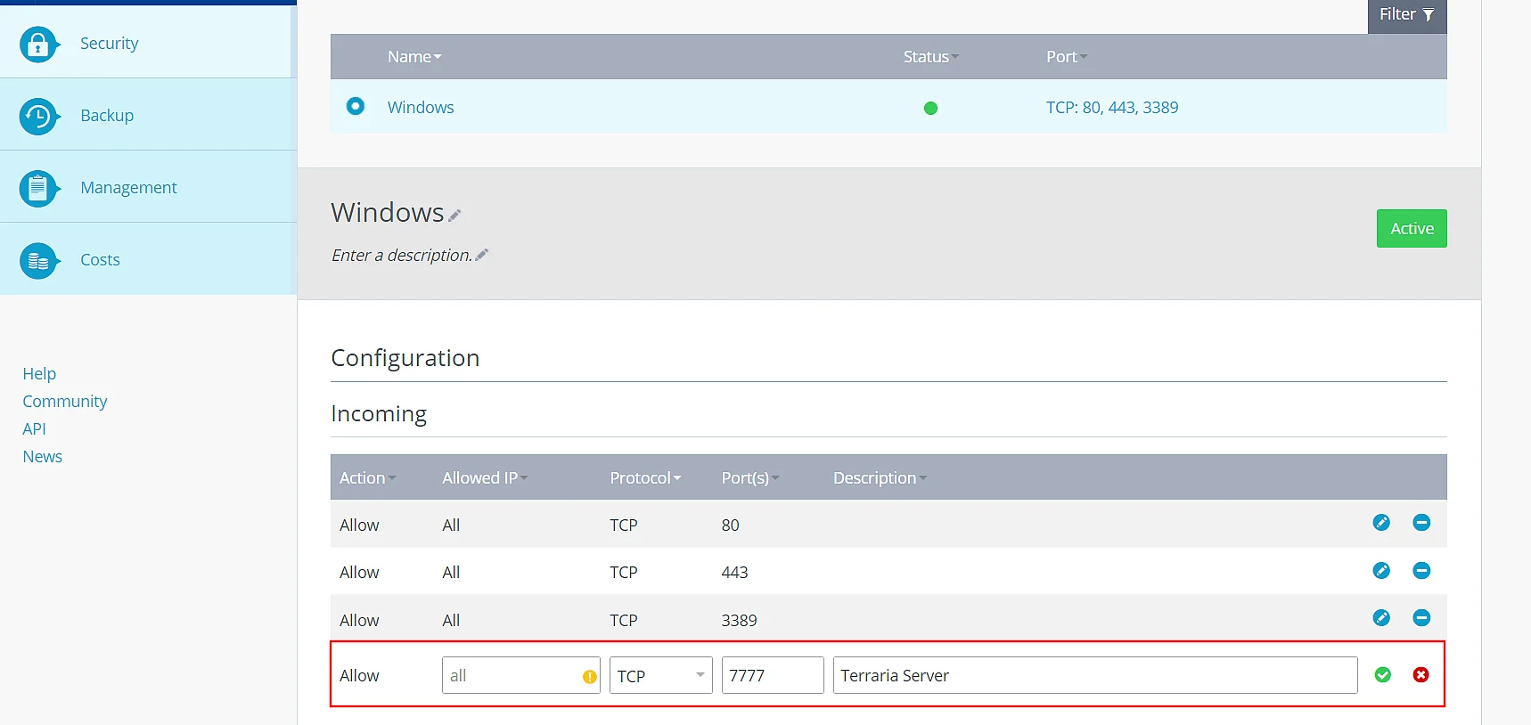 Image: Port sharing in IONOS Cloud Panel