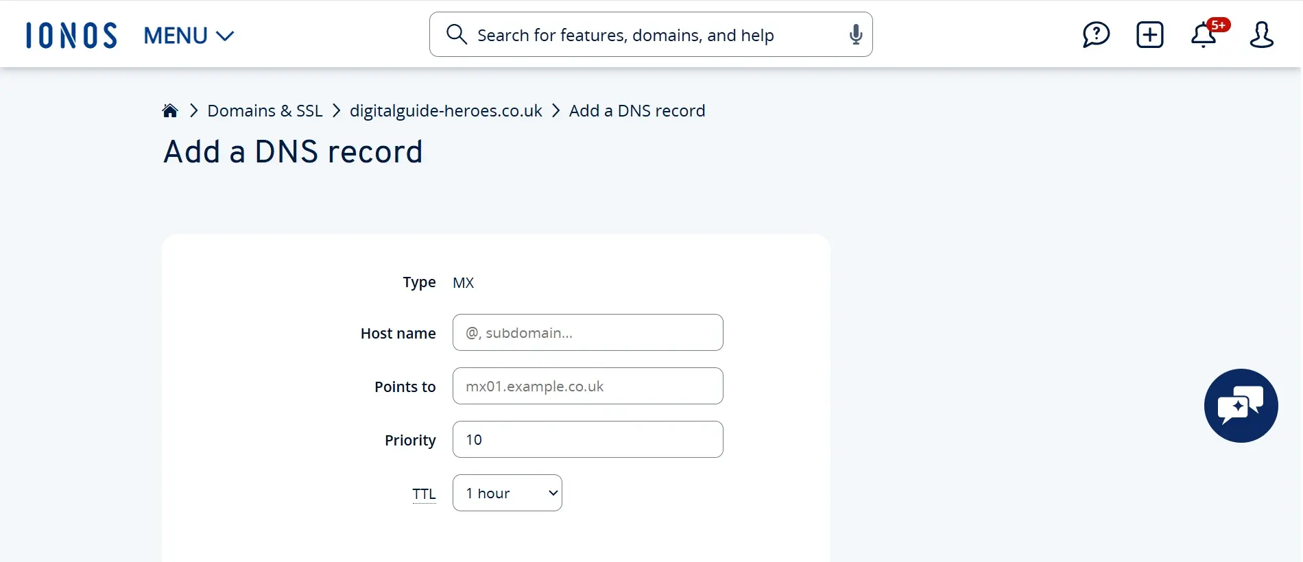 Image: IONOS Cloud Panel: Add DNS Record