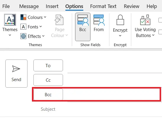 Image: Outlook: Email window with Bcc
